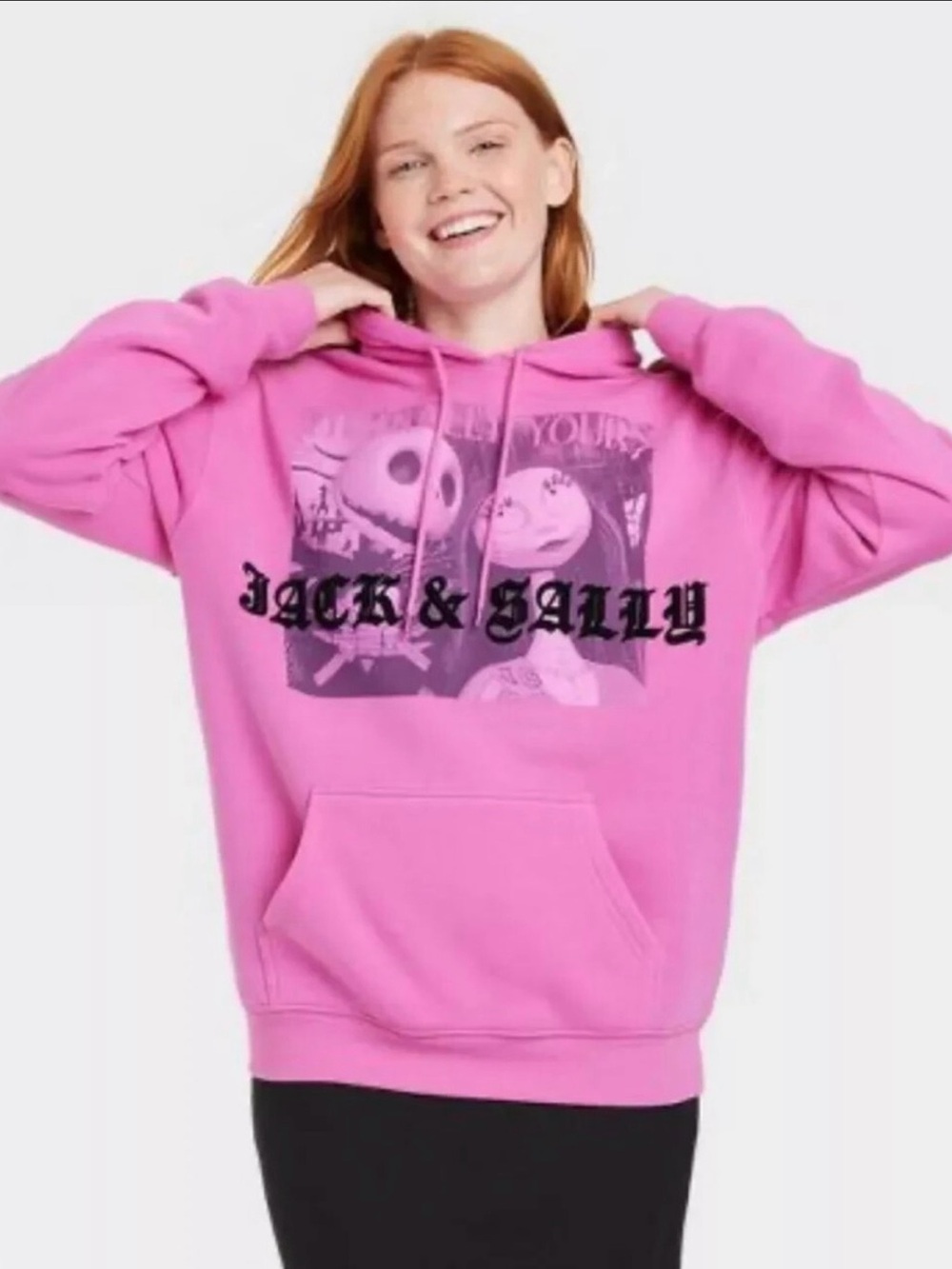 Disney Jack & Sally Pink Graphic Hoodie - Women's Crewneck